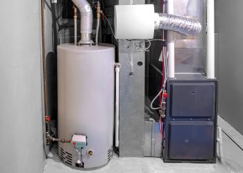 A home high efficiency furnace with a residential gas water heater & humidifier.