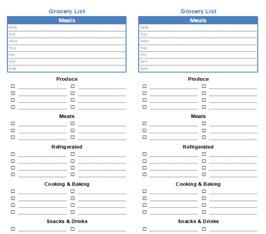 Grocery Lists with Meals