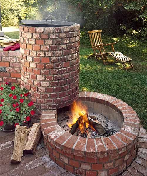 Integrated BBQ With Alternating Concrete Brick Fire Pit