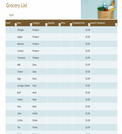 Make Your Grocery List Template