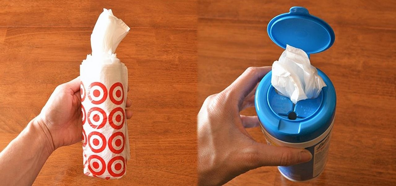 Plastic bag holder made from cleaning swipes’ box