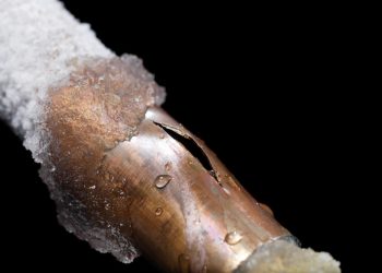 A pipe showing freeze damage