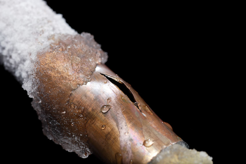 A pipe showing freeze damage