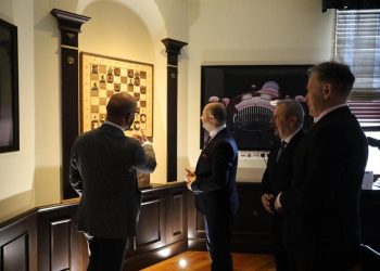 Elegant living room with a vertical chessboard installation