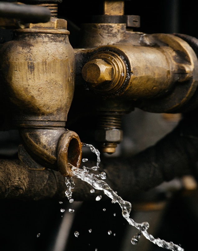 water drop on brass pipe